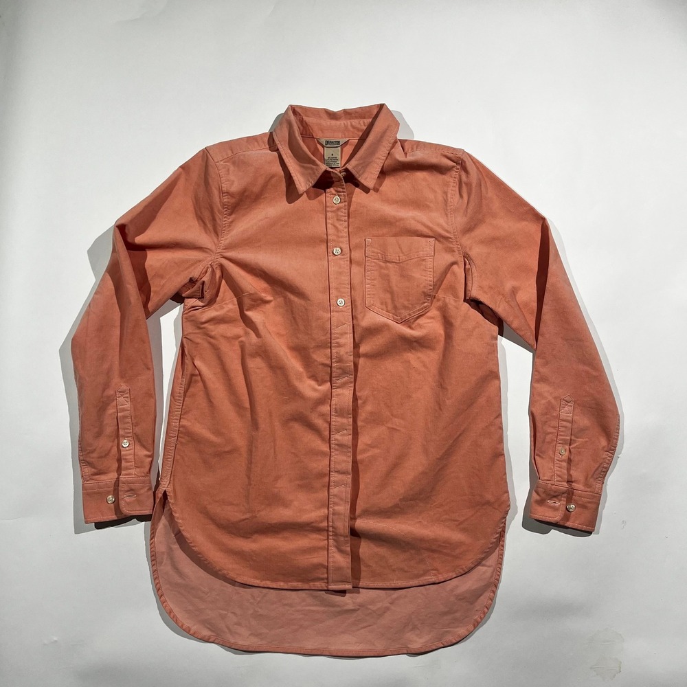 Duluth Trading Co Women Small Corduroy Button Down Shirt Salmon Pink Long Sleeve